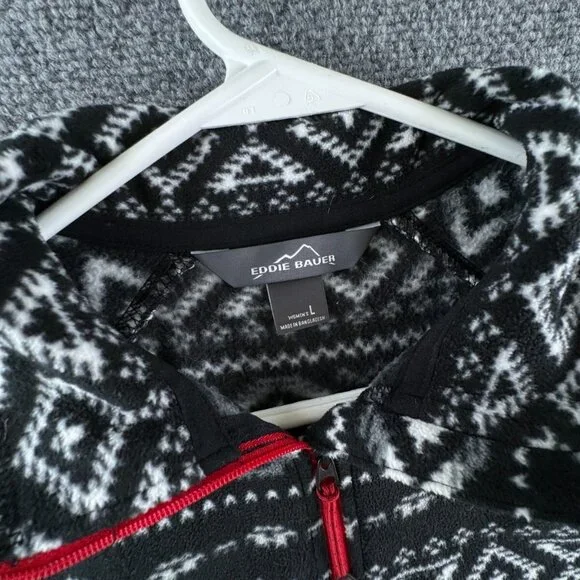 Eddie Bauer Women’s White Black Fair Isle Large Pullover 1/4 Zip Fleece Sweater - Picture 6 of 11